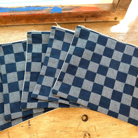 Denim Checkered Cosmetic Bag