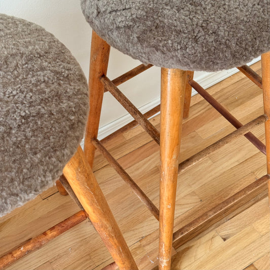 Wood Shearling Barstools