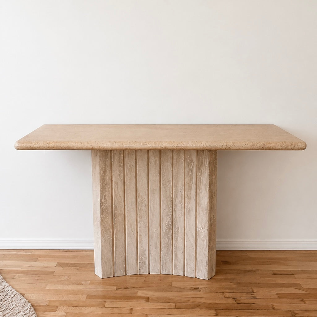 Fluted Travertine Console Table