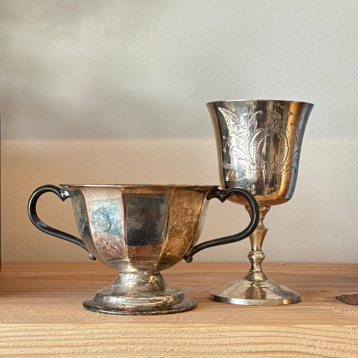 Etched Antique Silver Goblets
