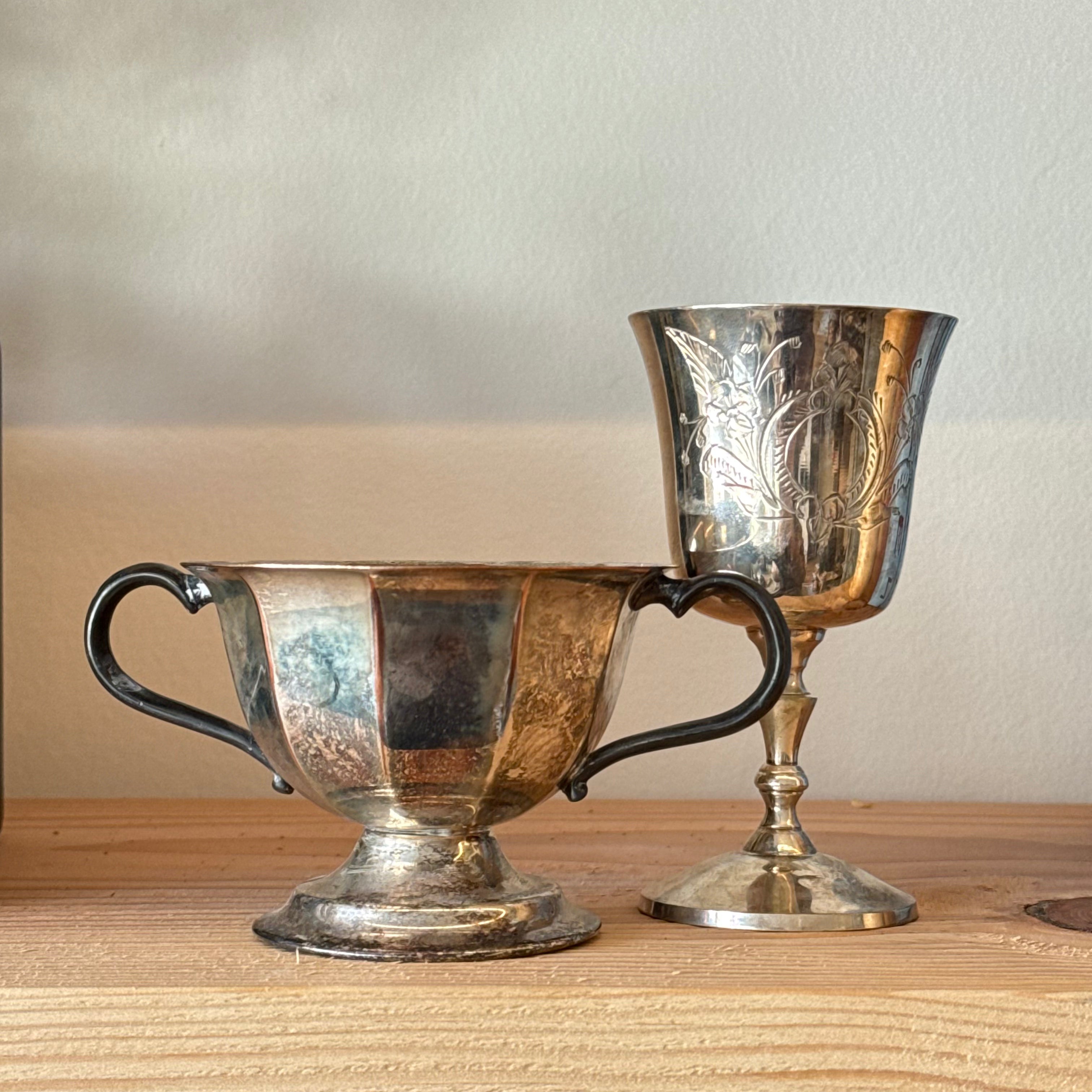 Etched Antique Silver Goblets