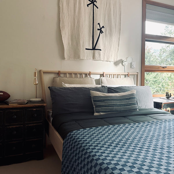 Checkered Denim Bedspread